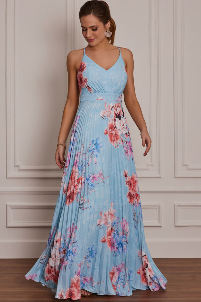 Vestido Longo Estampado Francesa Azul Serenity