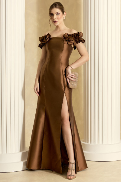 Vestido de Festa Longo Marrom Kimberly