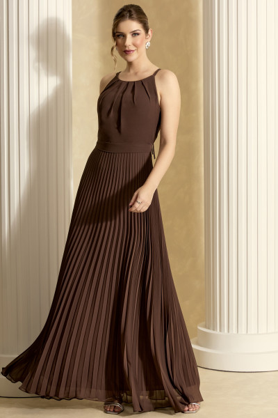 Vestido de Festa Longo Marrom Cintia