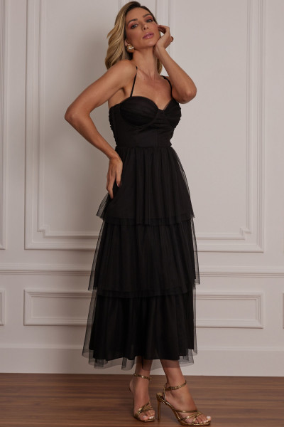 Vestido Midi Jordania Preto