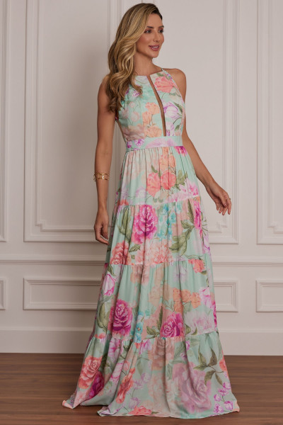 Vestido Longo Estampado Melissa Verde Menta