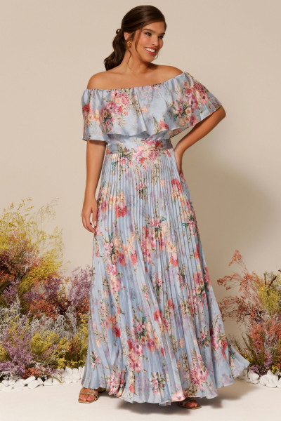 Vestido Longo Estampado Rafaela Azul Serenity