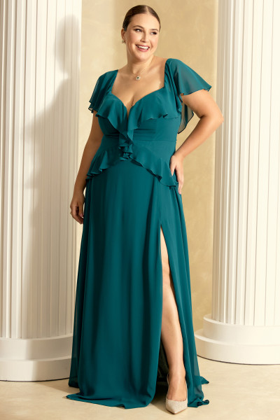 Vestido de Festa Longo Verde Petróleo Eleonor 