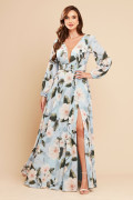 Vestido de Festa Longo Estampado Azul Serenity Viola