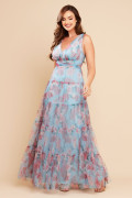 Vestido de Festa Longo Estampado Azul Serenity Evelyn
