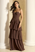 Vestido de Festa Longo Marrom Julie