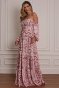 Vestido Longo Estampado Elizabeth Rosa