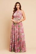 Vestido de Festa Longo Estampado Rose Melissa