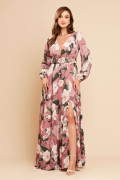 Vestido de Festa Longo Estampado Rose Viola