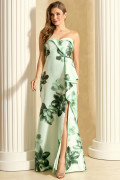 Vestido de Festa Longo Estampado Verde Menta Stefania