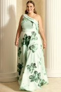 Vestido de Festa Longo Plus Size Estampado Verde Menta Colette