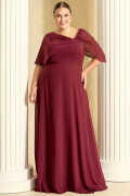 Vestido de Festa Longo Plus Size Vinho Celine