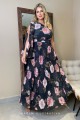 Vestido Festa Madrinha Plus Preto Estampado plissado manga floral Longo Ladydress