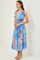Vestido Festa Madrinha  Azul Estampado estampa floral Midi Ladydress