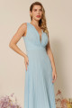 Vestido Festa Madrinha  Azul Serenity  decote plissado Longo Ladydress
