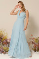 Vestido Festa Madrinha  Azul Serenity  decote plissado Longo Ladydress
