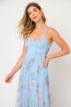 Vestido Festa Madrinha  Azul Serenity  Estampado decote Longo Ladydress