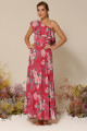 Vestido Festa Madrinha  Pink Estampado saia plissada Longo Ladydress