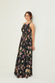 Vestido Festa Madrinha  Preto  Estampado floral Longo Ladydress