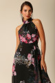 Vestido Festa Madrinha  Preto Estampado decote halter Longo Ladydress