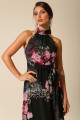 Vestido Festa Madrinha  Preto Estampado decote halter Longo Ladydress