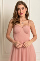 Vestido Festa Madrinha  Rosa  babado no decote Longo Ladydress