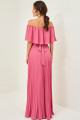 Vestido Festa Madrinha  Rosa  babado ombro Longo Ladydress