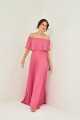 Vestido Festa Madrinha  Rosa  babado ombro Longo Ladydress