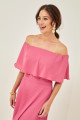 Vestido Festa Madrinha  Rosa  babado ombro Longo Ladydress