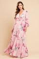Vestido de Festa Longo Estampado Rosa Érica Ladydress