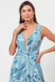 Vestido Festa Madrinha Azul Serenity Estampado Chiffon Decote V Transpasse Evasê Longo Ladydress