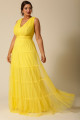 Vestido Festa Madrinha Plus Amarelo  Decote V Longo Ladydress