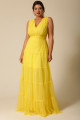 Vestido Festa Madrinha Plus Amarelo  Decote V Longo Ladydress