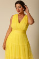 Vestido Festa Madrinha Plus Amarelo  Decote V Longo Ladydress