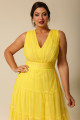 Vestido Festa Madrinha Plus Amarelo  Decote V Longo Ladydress