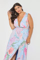 Vestido Festa Madrinha Plus Azul Serenity Estampado decote   Longo Ladydress 22 06 08