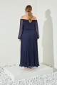 Vestido Festa Madrinha Plus Marinho  plissado ombro manga Longo Ladydress