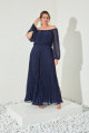 Vestido Festa Madrinha Plus Marinho  plissado ombro manga Longo Ladydress