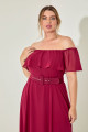 Vestido Festa Madrinha Plus Marsala   ombro cinto Longo Ladydress