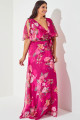 Vestido Festa Madrinha Plus Pink Estampado decote faixa Longo Ladydress