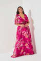 Vestido Festa Madrinha Plus Pink Estampado decote faixa Longo Ladydress