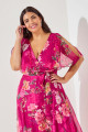 Vestido Festa Madrinha Plus Pink Estampado decote faixa Longo Ladydress