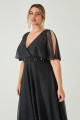 Vestido Festa Madrinha Plus Preto  babado bordado glitter Longo Ladydress