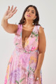 Vestido Festa Madrinha Plus Rosa Estampado decote   Longo Ladydress