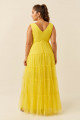 Vestido Festa Madrinha Plus Size Amarelo  decote V tule Longo Ladydress