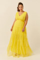 Vestido Festa Madrinha Plus Size Amarelo  decote V tule Longo Ladydress