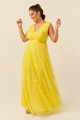 Vestido Festa Madrinha Plus Size Amarelo  decote V tule Longo Ladydress