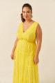 Vestido Festa Madrinha Plus Size Amarelo  decote V tule Longo Ladydress