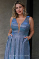 Vestido Festa Madrinha Plus Size Azul  glitter Longo Ladydress