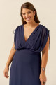 Vestido Festa Madrinha Plus Size Azul Marinho  decote V Longo Ladydress